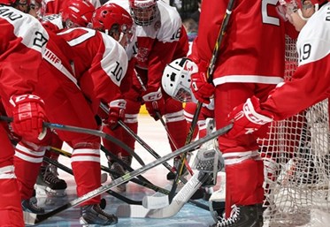 TORONTO, CANADA - DECEMBER 27: Denmark's Georg Sorensen #39 prepares to take on Sweden during preliminary round action at the 2015 IIHF World Junior Championship. (Photo by Andre Ringuette/HHOF-IIHF Images)

